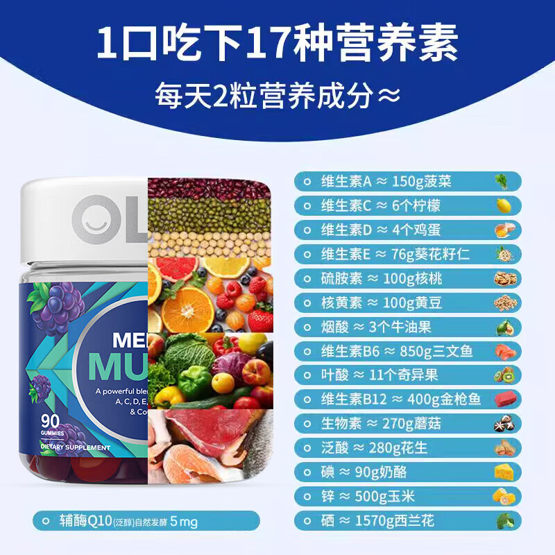 OLLY men's multivitamin gummies 90 capsules vitamin ced3b12 zinc overseas nutrition stay up late to improve immunity