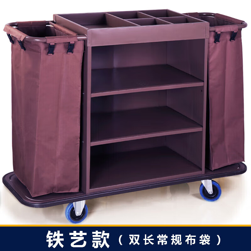 Ba Gang Hotel Double-sided Iron Wood Linen Cart Hotel Cleaning Car Work Truck Guest Room Double-sided Door Cart Iron Style (With Double-Length-Conventional Bags)