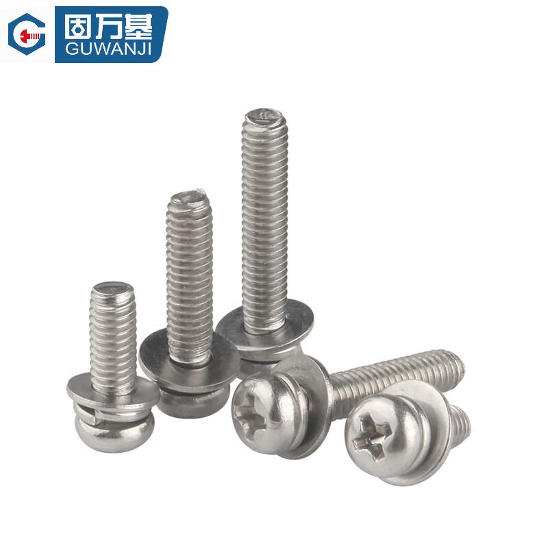 GUWANJI cross round head three combination screws 304 stainless steel cross round head screws with elastic washer M3x25x7 100 sets/pack
