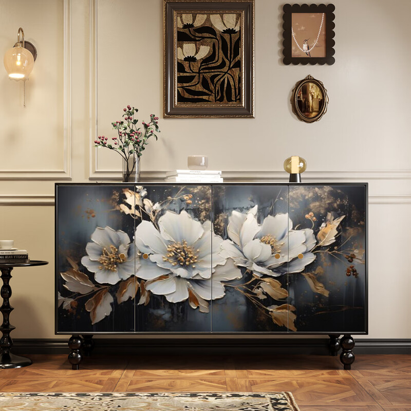 Wen Yijia customized new Chinese style retro solid wood sideboard living room aisle door decorative cabinet entrance cabinet against the wall hotel storage conventional environmentally friendly board directly shoot a few styles 4 doors