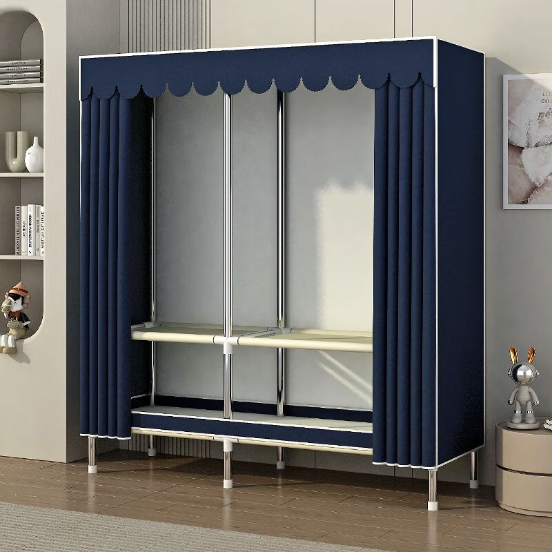 Shenglaite simple wardrobe rental bedroom assembly steel pipe steel frame reinforced thickened home solid color cloth wardrobe