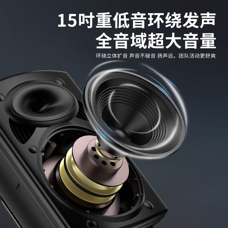 Sony Ericsson (soaiy) 15-inch square dance audio high-power portable outdoor heavy bass Bluetooth karaoke high-volume mobile trolley speaker outdoor performance equipment dual microphone A90