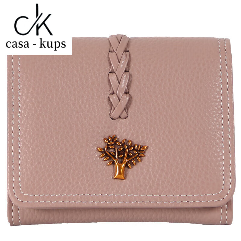 Casa-kups 2025 new Korean style trendy three-fold women's wallet folding first layer cowhide wallet short wallet for women lotus root pink