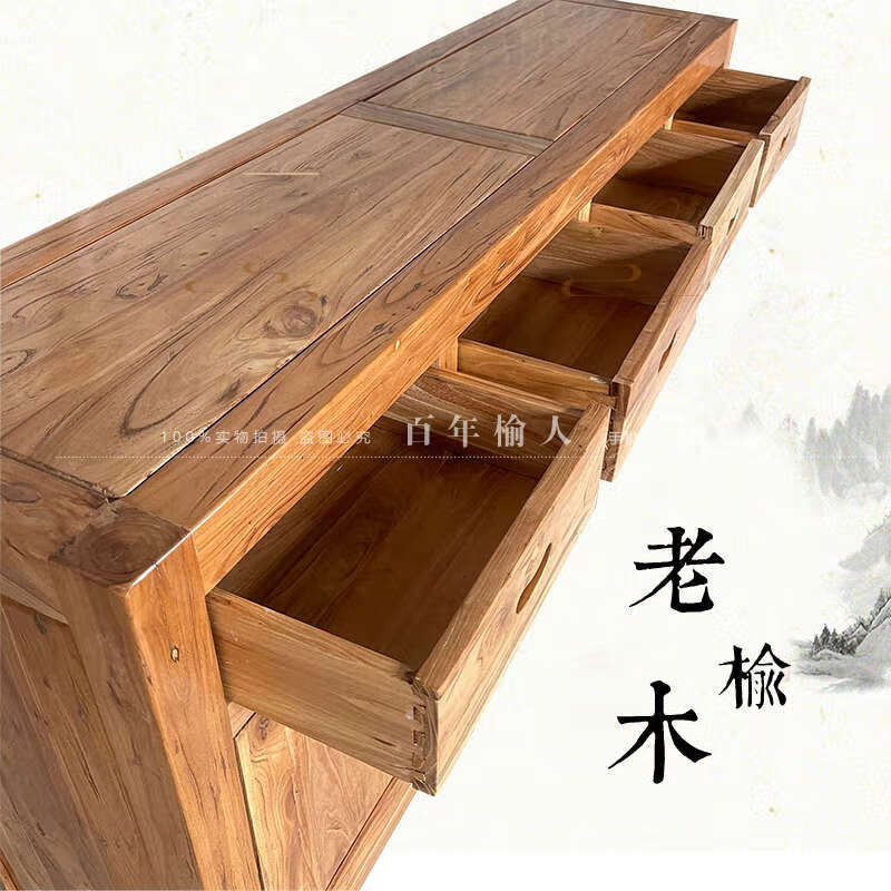 Wen Yijia solid wood sideboard manufacturer direct sales old elm sideboard storage cabinet shoe cabinet multi-functional cabinet special price 140*40*80 high (three drawers and four doors)