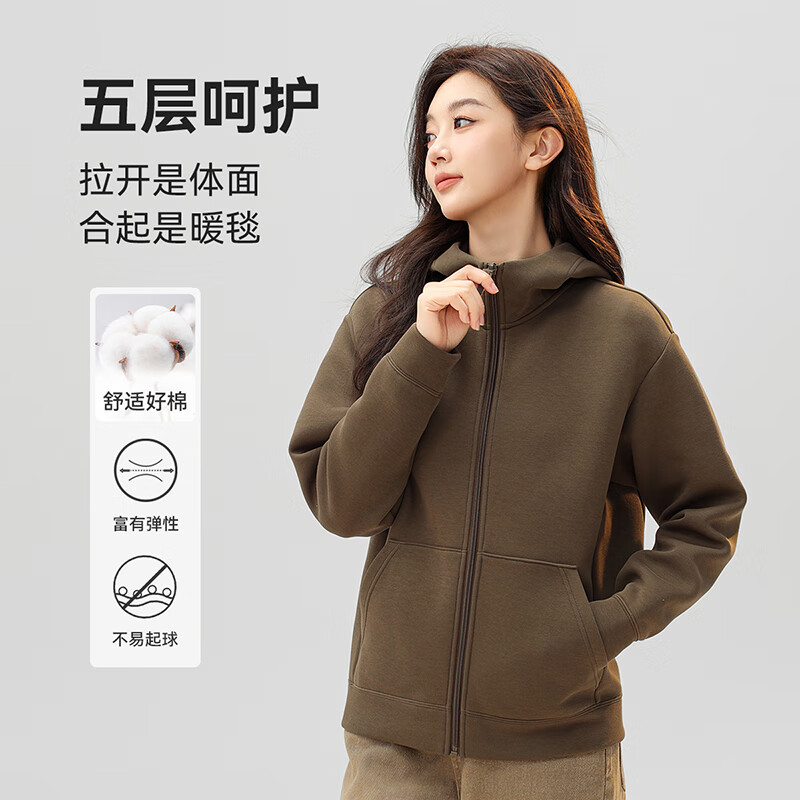 Flying in the Snow Jacket Women's Hooded New Style Wuming Air Cotton Autumn and Winter Zipper Cardigan Sweater Military Green XL 170