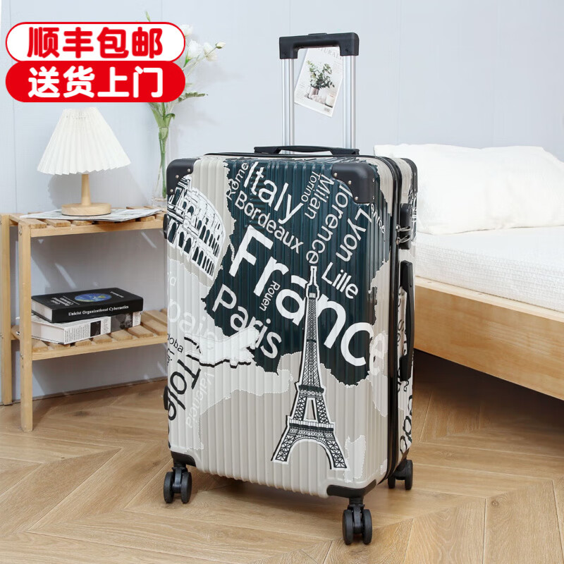 LZJV painted fun graffiti 20-inch suitcase wear-resistant zipper box student large-capacity suitcase silent password box gray iron tower upgraded painting + explosion-proof and wear-resistant 28-inch aluminum alloy anti-collision corner-long-term use