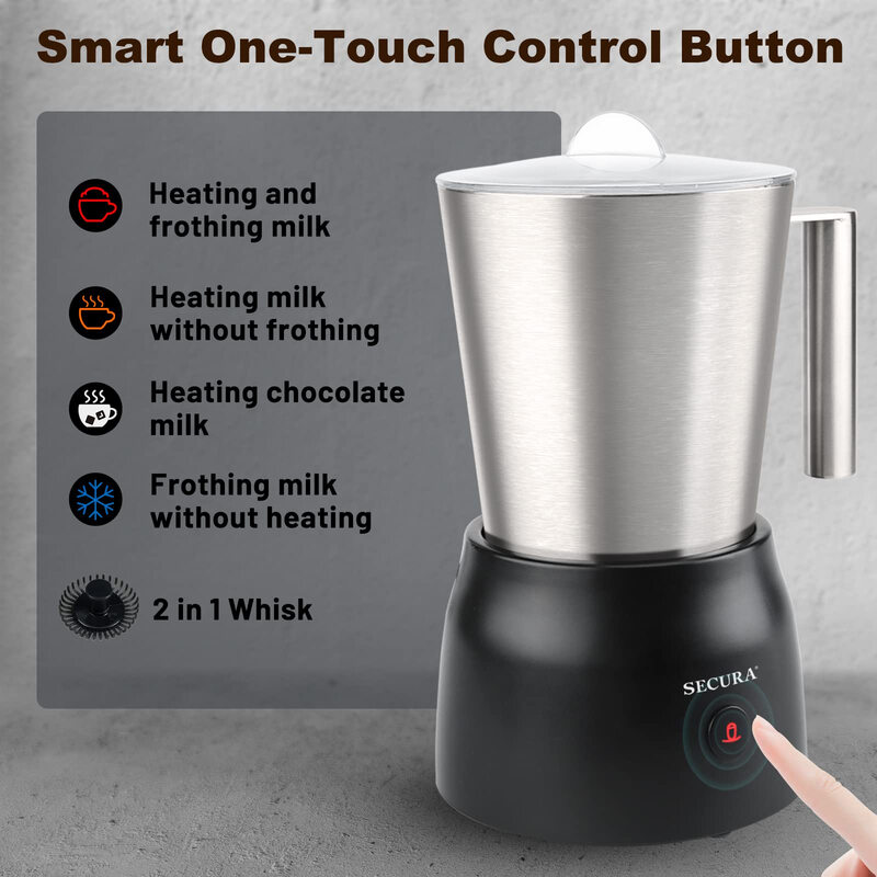 Secura electric milk frother, household stainless steel 3-speed milk frother, hot and cold coffee latte