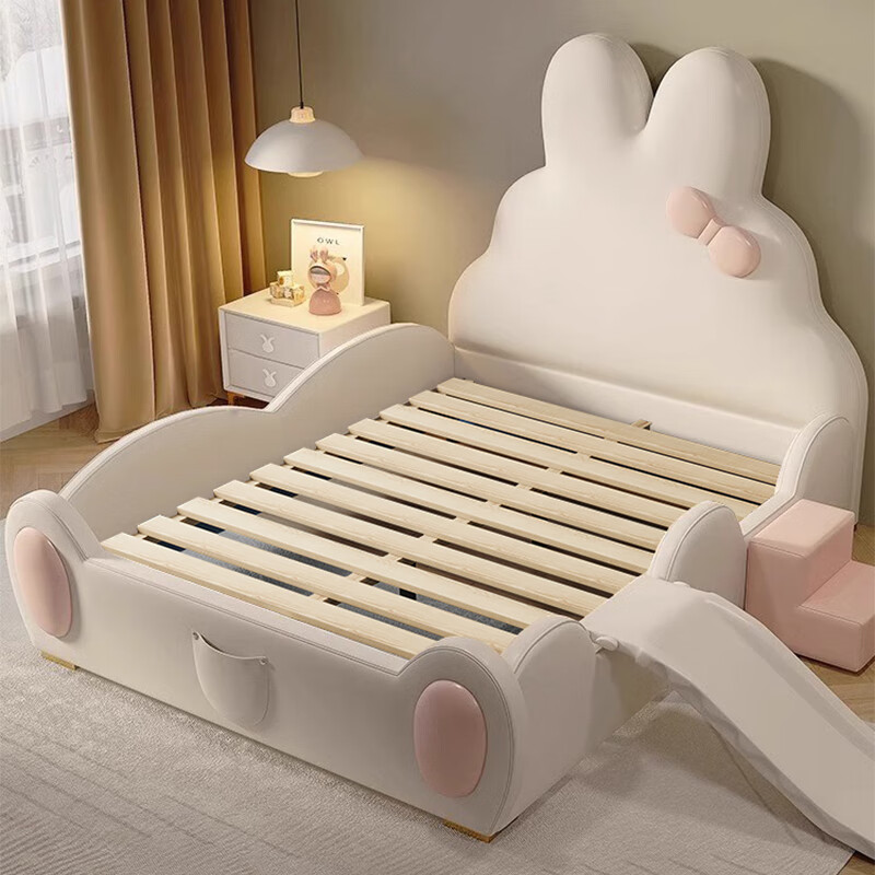 Dream Castle Princess Bed with Guardrail Slide Soft Pack Children's Bed Girls' Bedroom Modern Simple Boy Single Bed Guardrail Children's Bed Multiple Colors Available 1.8m*2.0m Frame Structure