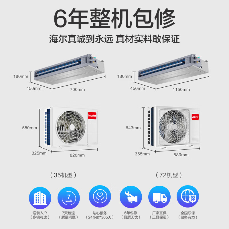 Haier Smart Home produces Leader Net Energy Saving Plus Yuanqi 3 hp central air conditioner one-to-one 4 hp home living room air duct machine frequency conversion first-level energy efficiency national subsidy 20% 3 hp first-level energy efficiency Yuanqi series produced by Haier Smart Home