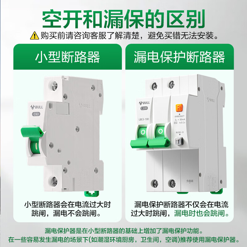 Bull leakage protection switch LBE5 leakage protector air-open household leakage protection circuit breaker 2p air switch 2p leakage 100A