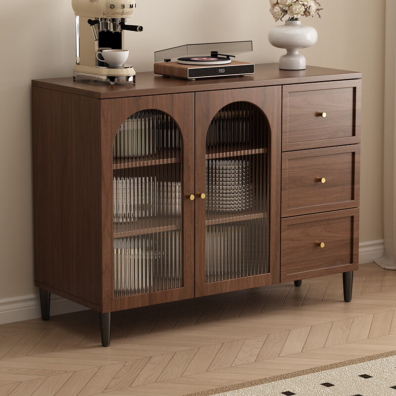 Zhijinxuan sideboard integrated wall-mounted solid wood sideboard tea cabinet rattan door living room multi-functional wine cabinet storage cabinet 80cm rattan model including installation environmentally friendly board