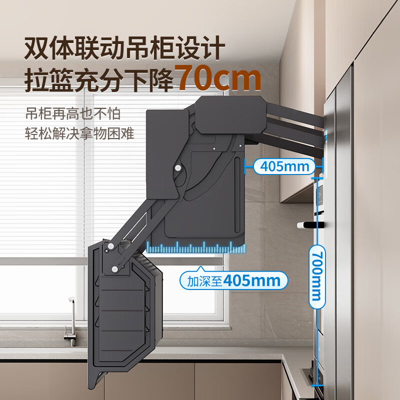 Renjuyi wall cabinet lifting basket kitchen cabinet storage rack refrigerator high cabinet pull-down seasoning basket double wall cabinet linkage basket hinge precautions multi-layer pull-down type