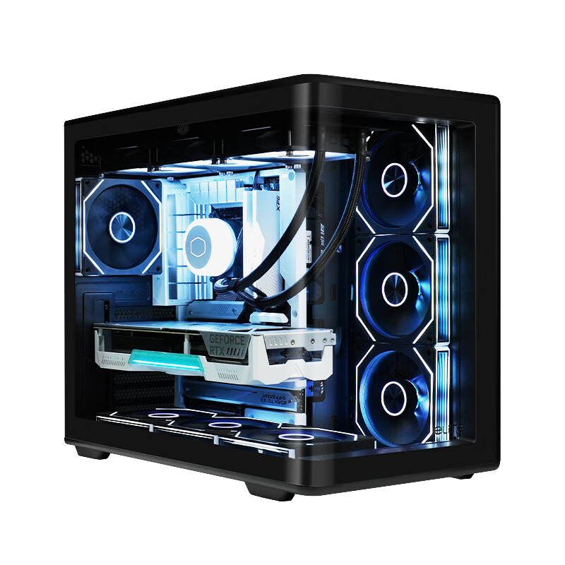 95% new CoolerMaster elite Temple 600 black ATX ocean view case integrated curved glass no columns/supports 360 water cooling/Type-c