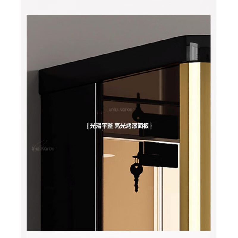 Ge Yan's high-end new light luxury glass wine cabinet living room storage all-in-one multi-functional household handicraft toy storage display cabinet 1060# black gloss + brushed titanium gloss + brown