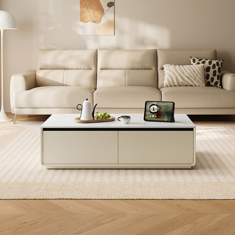 Lin's home slate coffee table living room 2025 new cream style can be matched with TV cabinet combination small apartment wood industry RI1L