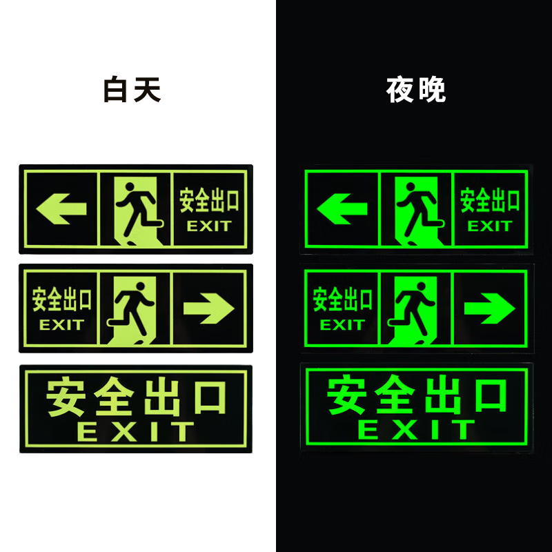 Yinchuanhui safety exit luminous sticker fire sign warning wall sticker emergency evacuation sign 14*36CM self-luminous sticker 5 sheets