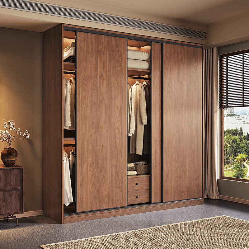 Junlianzhong antique solid wood wardrobe bedroom household sliding door simple wardrobe small apartment large wardrobe 180*60*200cm main + top + side thickened 16cm solid wood board