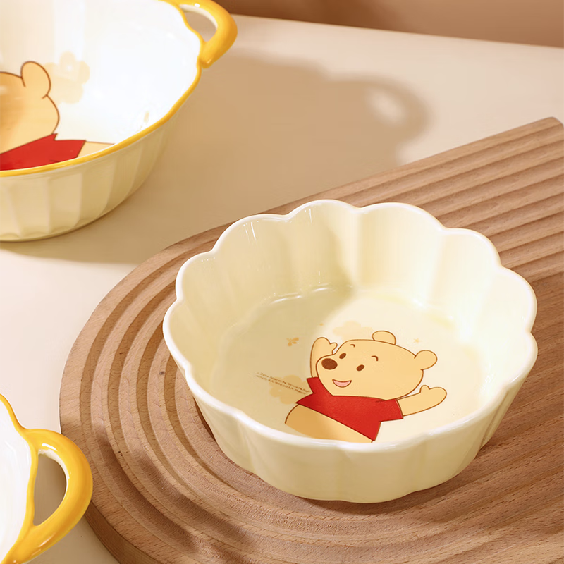 Disney Genuine New Cloud Winnie the Pooh Girls and Children Ceramic Rice Bowl Tableware Home Exquisite Non-Slip Anti-scald 8 Vertical Pattern Deep Disc Cloud Pooh