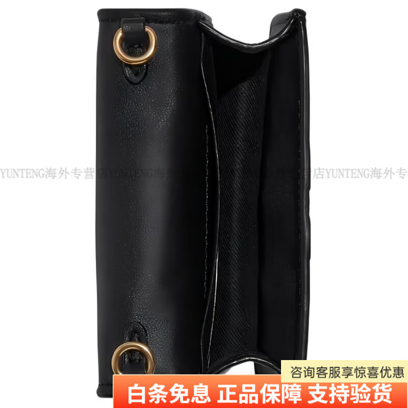 COACH 10 Classic Presbyopia Embossed Flip Chain Cowhide Wallet Shoulder Crossbody Bag Mini Women's Black Basic Pack (Bag + Dust Bag)