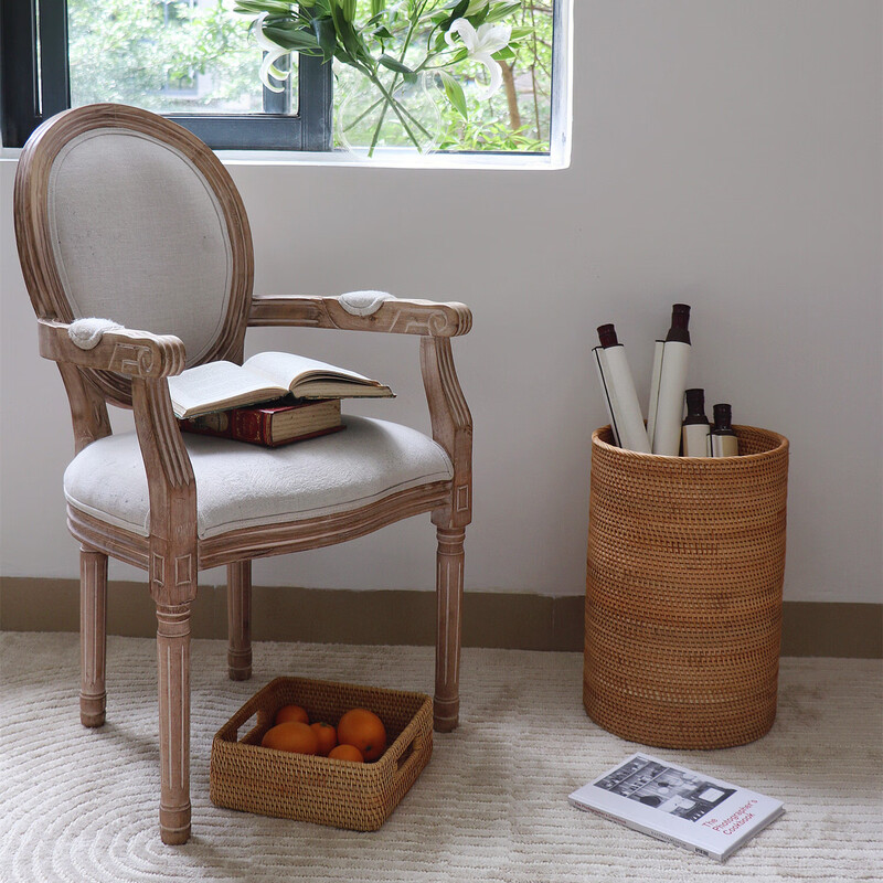 Vietnamese rattan handmade calligraphy and painting storage basket calligraphy and painting storage cylinder Chinese study calligraphy scroll tube dry flower bucket paper basket calligraphy and painting storage basket square 25*25*50cm