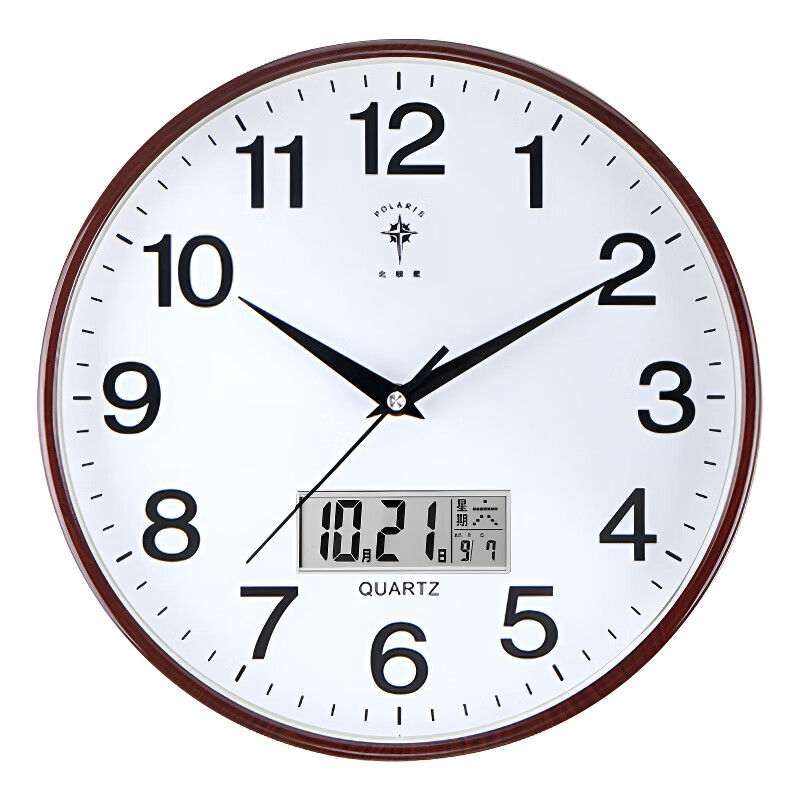 Polaris (POLARIS) clock wall clock living room household silent clock modern wall-mounted simple wall clock 2025 new quartz clock silent movement calendar model-wood grain color 12 inches (diameter 30.5 cm)