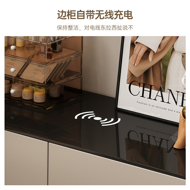 Snow beam solid wood dressing table bedroom drawer cabinet integrated modern simple light luxury high-end bedside retro dressing table bedside table dressing table + six drawer cabinet + cloud mirror + petal chair 120cm dressing table-solid wood frame shipped in one package