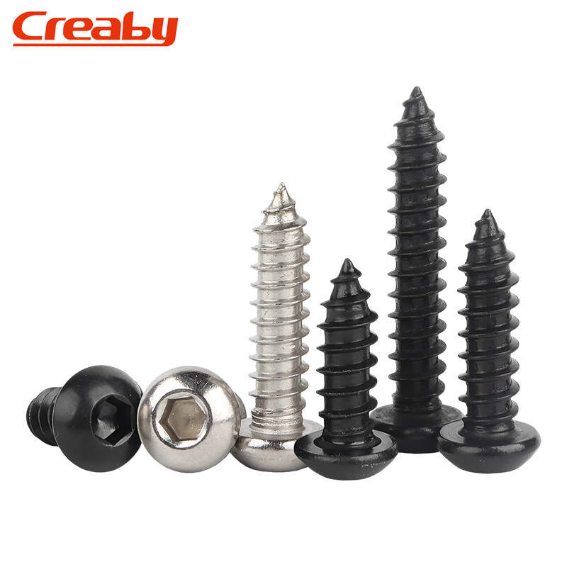 Creaby black 304 stainless steel semi-round head hexagonal self-tapping screws DIN7380 pan head large flat mushroom umbrella head screws black M3x20 (50 pcs)
