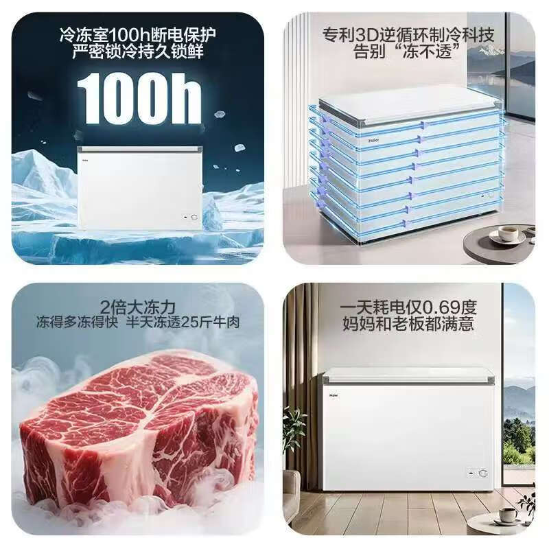 Haier Freezer Household 300L Large Capacity Full Freezing Ultra-Low Temperature Quick Freezing Small Freezer Small 200L Freezing and Refrigeration Dual-Purpose Level One Energy Saving Freezer No Need for Frequent Defrosting 300L -30 Degree Quick Freezing + New Level of Energy Efficiency + Steel Plate Liner 300L