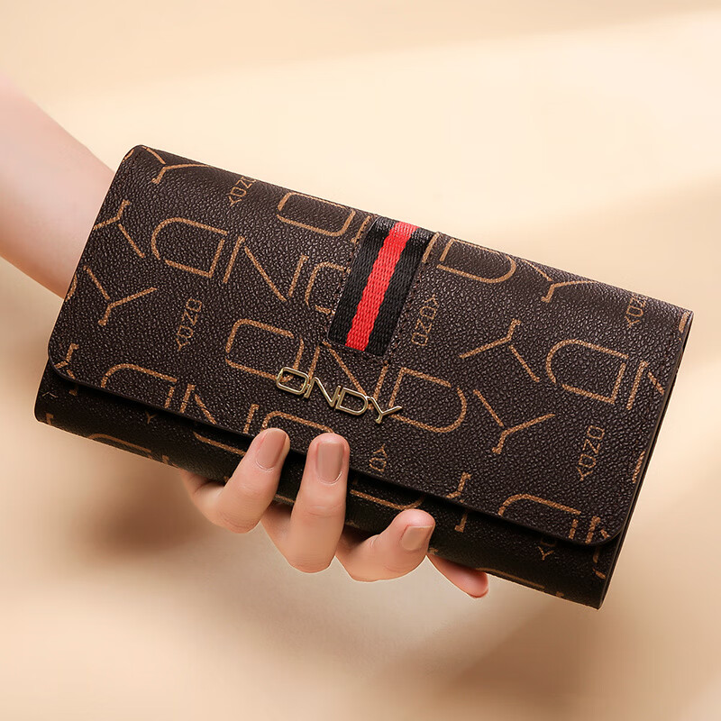 Kangaroo wallet women's long style 2025 new trendy large capacity multi-card slot women's clutch mobile phone coin purse wallet wallet color strip brown