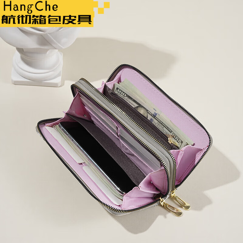 Ye Yu 2025 New Retro Print Lace Wallet Women's National Style Double Zipper Large Capacity Mobile Phone Bag Fashion Gray