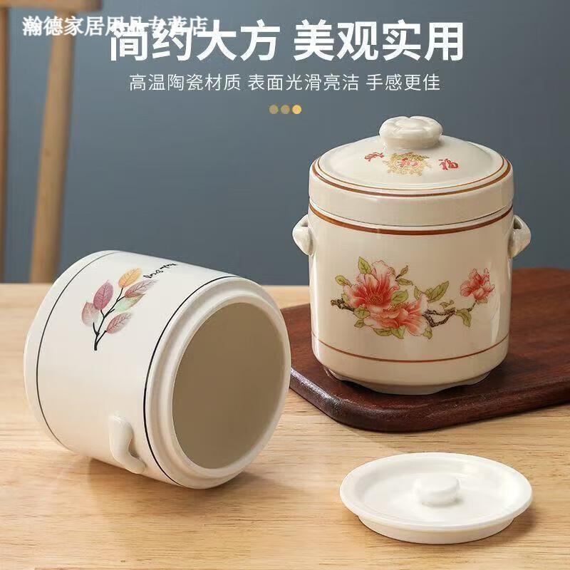 Jingle food-grade stew pot, old-fashioned family-sized steam soup pot, stew pot, ceramic double ears and double lid, household soup and ginseng cup, Jiahefu (600ml for 1 person)