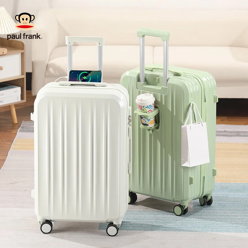 Big mouth monkey (paul frank) suitcase women's trolley case men's lightweight universal wheel suitcase student business trip business zipper case large capacity leather case avocado green (thick and durable) 20 inches / can board the plane