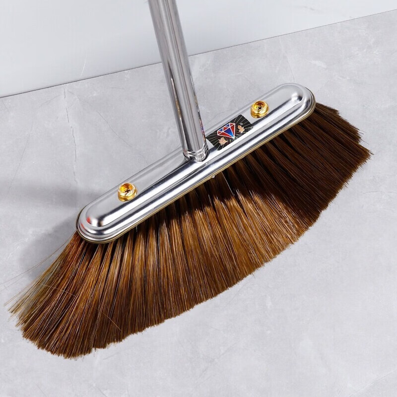 Broom single strong and durable stainless steel thickened dustpan set 2023 new reinforced commercial broom household garbage shovel combination outdoor style broom (hard bristles) short pole 96CM broom