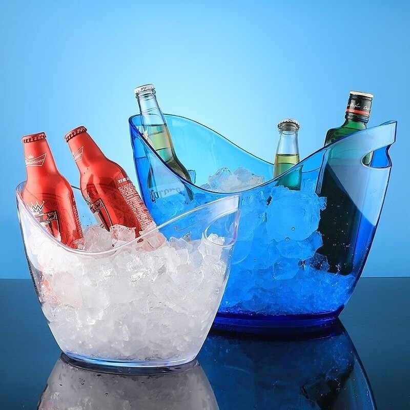 Enshousu binaural portable thickened colorful ice bucket large capacity large ktv bar commercial transparent bucket ice bucket transparent acrylic ingot ice bucket - 8L