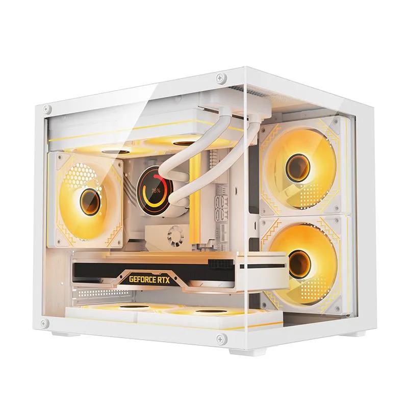Panoramic room MINI PRO computer case desktop case ATX sea view room supports 360 240 water-cooled luxury case panoramic room MINI white + 3 ARGB fans