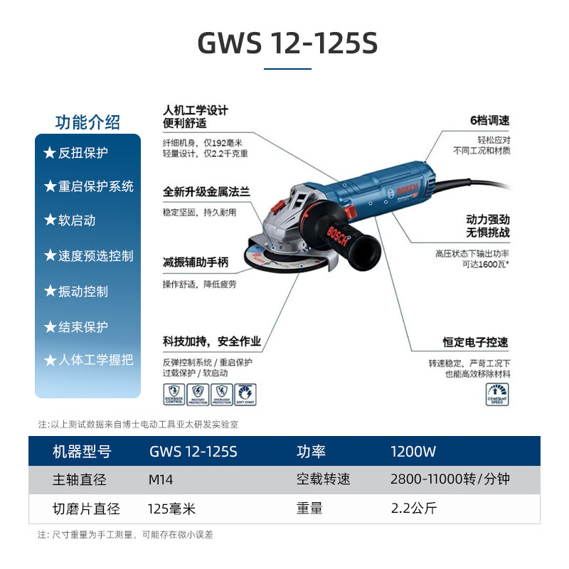 Bosch (BOSCH) angle grinder GWS 6-100/7-100/900-100 grinding and polishing machine angle grinder GWS 12-125 S 1200w anti-twist