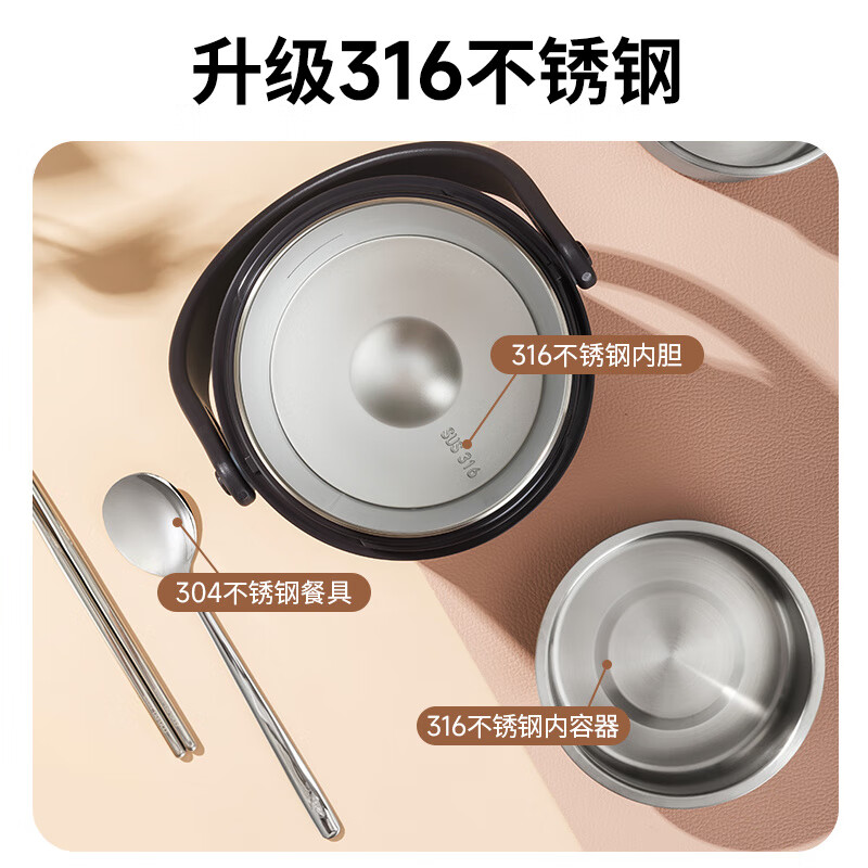 TAFUCO Japan TAFUCO 316 stainless steel insulated lunch box lunch box 3-layer portable work insulation bucket winter day T0303 green grass green 24-hour insulation 1.4L