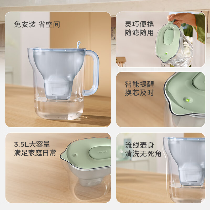 BRITA's new model launched, household water filter kettle, water purification kettle, Style eco series 3.5L (glacier blue) + PRO version filter element 12 pieces, environmentally friendly reinforced packaging