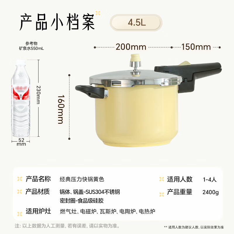 Kims cook classic pressure cooker 304 thickened stainless steel explosion-proof pressure cooker household gas induction cooker universal-yellow