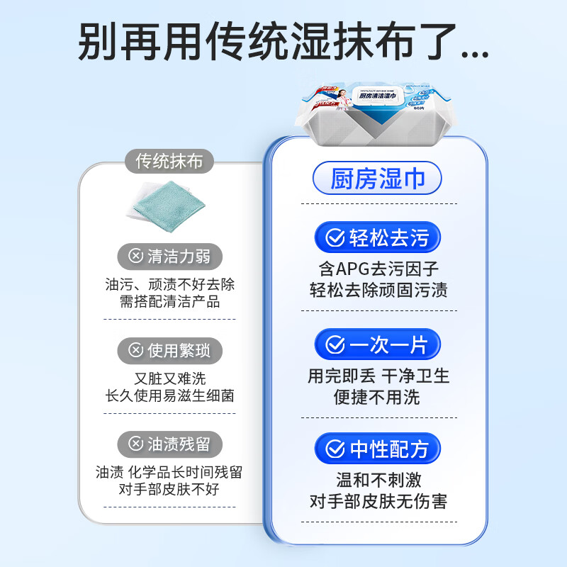 Haishi Hainuo Kitchen Cleaning Wipes Increased Thickening 80 Pumps * 3 Packs Household Oil Removal Neutral Formula Non-Hurting Hand Wet Wipes