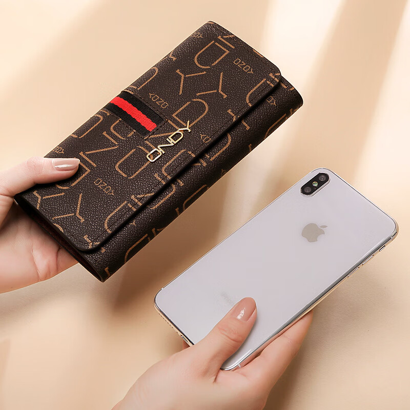 Kangaroo wallet women's long style 2025 new trendy large capacity multi-card slot women's clutch mobile phone coin purse wallet wallet color strip brown