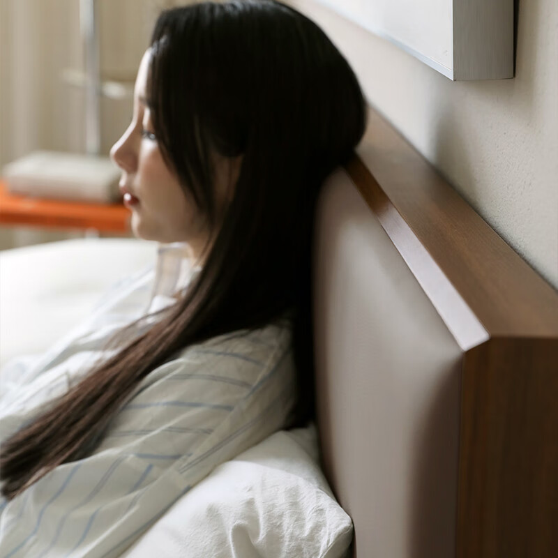 NORHOR Nordic Expression/Medieval Retro Style Rotterdam/LOTA Leather High Back Solid Wood Double Bed Master Bedroom GZ Spot Walnut Color Z 1500mm*2000mm