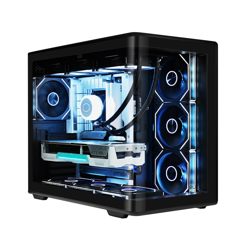 95% new CoolerMaster elite Temple 600 black ATX ocean view case integrated curved glass no columns/supports 360 water cooling/Type-c