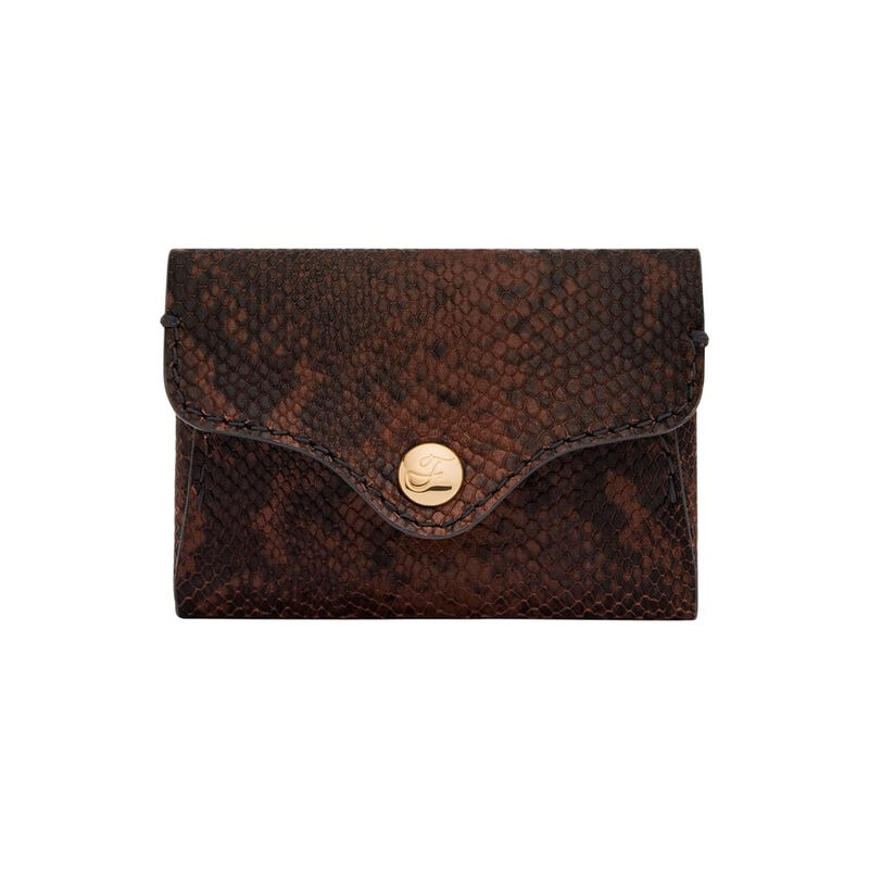Fossil Women's Python Leather Card Holder 9cm Compact Card Storage Multifunctional Fashion Wallet Python Color Blocking One Size