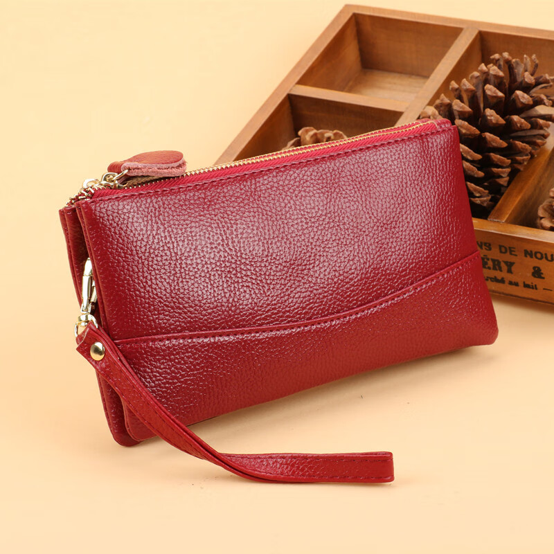 Scarecrow New Fashion Clutch Women's Long Double Zipper Large Capacity Wallet Double Layer Multifunctional Mobile Phone Bag Coin Purse Brand Wife Mom Mother Gift Wine Red