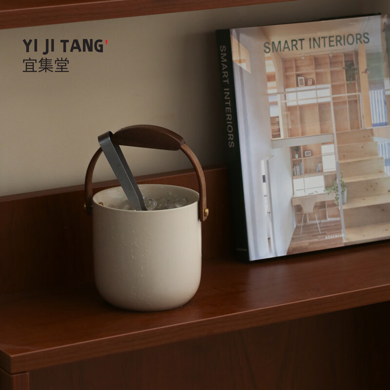Yijitang summer ice bucket ice cube ceramic high-end ice wine iced whiskey cold brew tea home party bar container Song ice bucket_tweezers_khaki gray