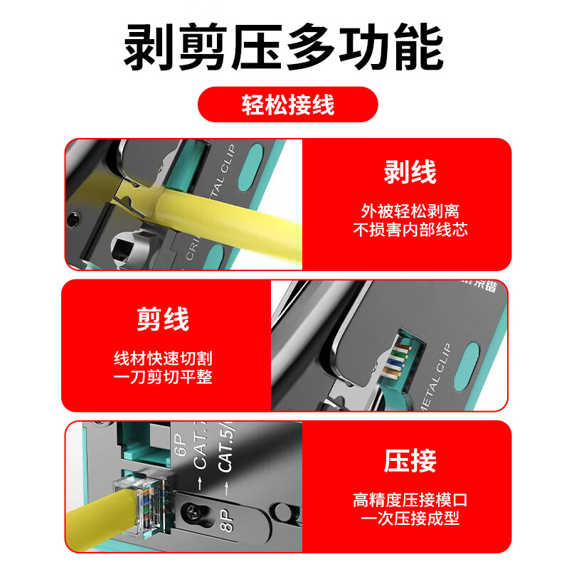 Padiling network cable pliers, Category 7 multifunctional Internet phone, crystal head wire stripping and crimping, Category 6 through hole clamping pliers