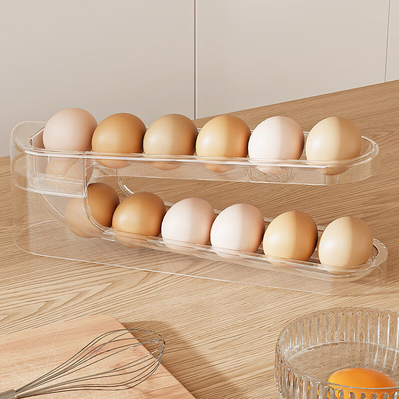 Wenting egg storage box home kitchen refrigerator side door chicken, duck and goose egg rack freezer storage box double-layer rolling egg tray transparent color