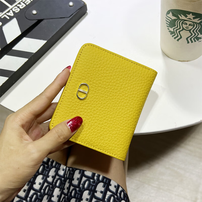 Casa-kups genuine leather wallet women's short new niche design driver's license card holder all-in-one coin purse women's wallet black