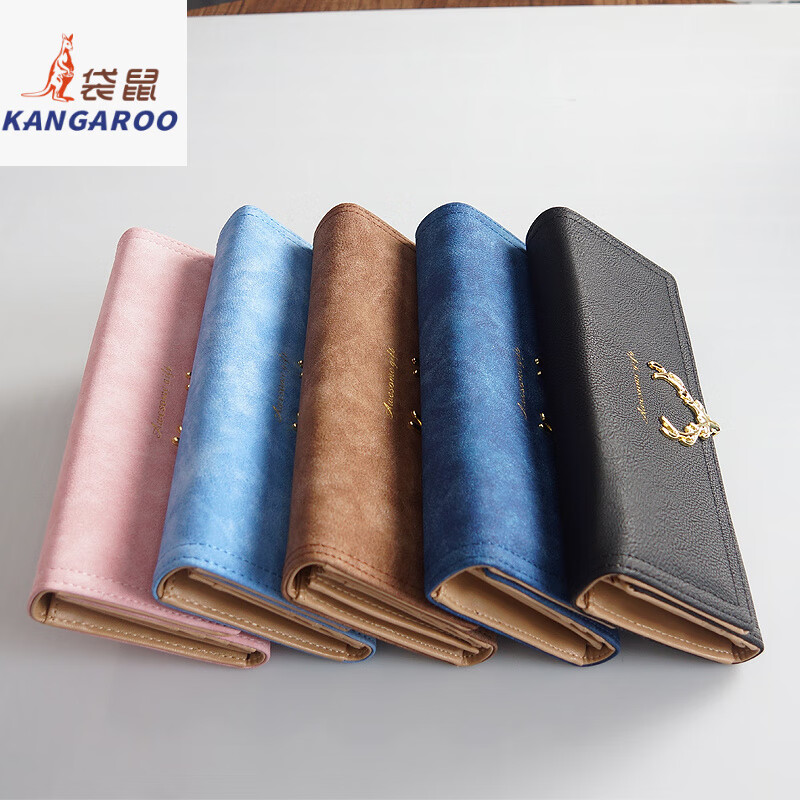 Kangaroo frosted leather long wallet for women 2025 new style simple fashionable European and American large capacity deerskin wallet wallet for women brown